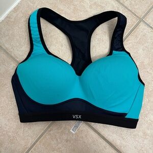 VSX Blue and Black Sports Bra with Racerback Design